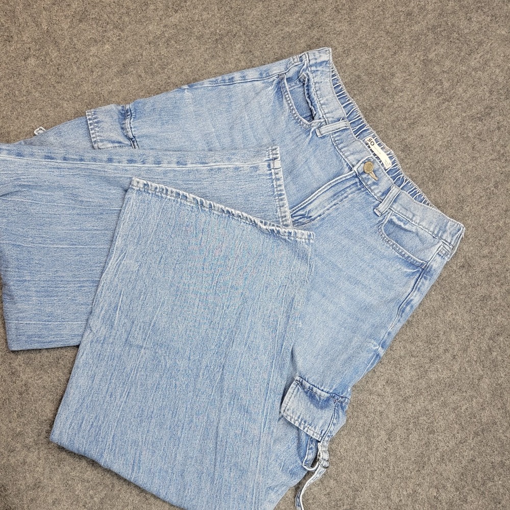SO Jeans Womens Medium Cargo Pockets Grunge High‎ Rise Baggy Wide Leg Y2K Boho